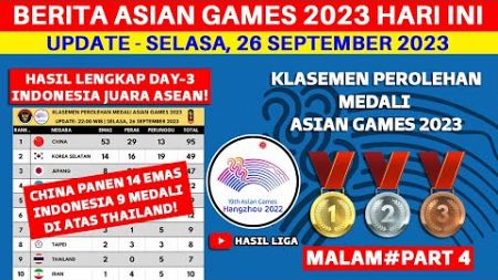 HASIL LENGKAP MATCHDAY 3 INDONESIA JUARA - Klasemen Perolehan Medali Asian Games 2023 Terbaru