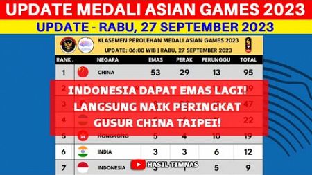 UPDATE LIVE - Perolehan Medali Asian Games 2023 Hari ini - Klasemen Medali Asian Games 2023