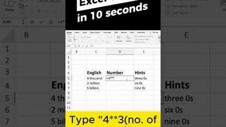 Excel Tricks - type many zeros easily in excel #excelhack #exceltrick #office #productivity