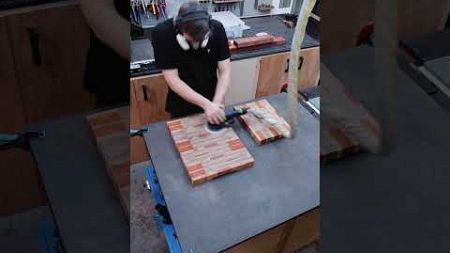 Tigerwood end-grain cutting board with walnut and padauk #cuttingboards #ambacht #handmade