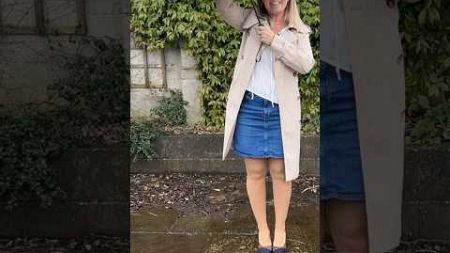 It’s a rainy day and I’m going to get wet!! #tights #blonde #umbrella #rain #tantights #denimskirt