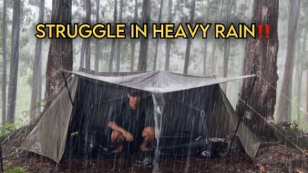 STRUGGLE IN HEAVY RAIN WITH BUSHCRAFT TENT || SOLO CAMPING IN RAINSTORM