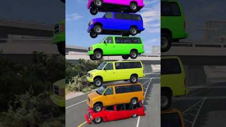 Colorful Cars &amp; Rainbow Buses Fall Crash - BeamNG.drive #youtubeshorts