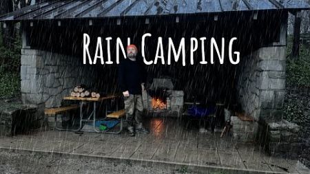 Riverside CAMPING in the RAIN in a 3 Walled Stone House
