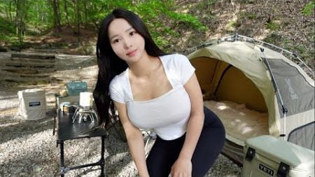 Camping in the forest with instant tent. forest ASMR. Relaxing. cozy. solo camping.