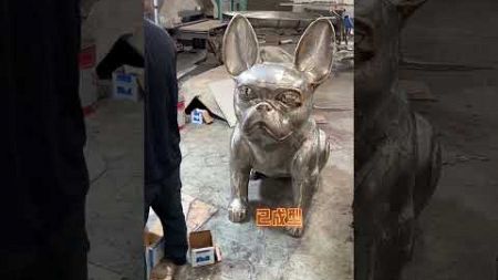镜面不锈钢法斗狗雕塑制作过程 不锈钢雕塑 手艺人 雕塑厂家 法斗狗狗