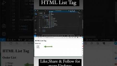 HTML List Tag.#html #html5 #webdesign #coding #shortsviral #shorts #shortvideo