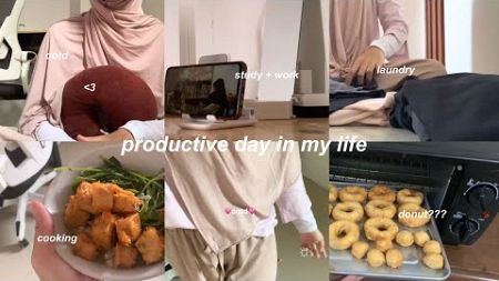 a productive day in my life☁️🧂; study + work, cooking, clean my room etc