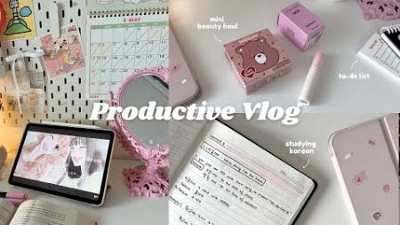 Productive vlog ⋆˙⟡♡ | study korean with me, a cozy day in my life, indian girl aesthetics