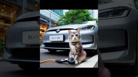 แมวกำลังชาร์จรถยนต์ไฟฟ้า #bingai