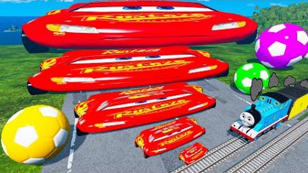 FAT CAR vs LONG CARS with Big &amp; Small: Wide Lightning Mcqueen vs Thomas Trains - BeamNG.Drive