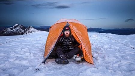 WINTER CAMPING in SNOW and ICE RAIN
