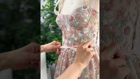 Making a corset floral sequin embroidered mini pink dress #fashion #corset #sewing #fashionblogger