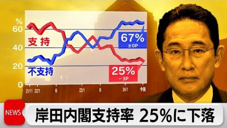 岸田内閣支持率25％に下落　政治資金問題や物価高対策で低評価