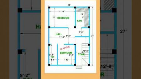 19x27 feet Small 2BHK House Plan ll Modern House Plan 🏠#shorts
