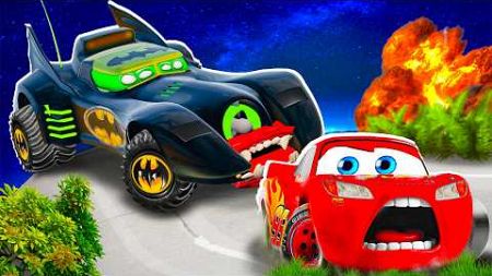 Big &amp; Small:McQueen and Luigi VS BATMOBILE mega Zombie Slime apocalypse cars in BeamNG.drive