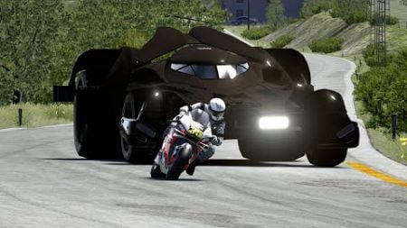 MotoGP Honda RC213V vs Batmobile vs Mercedes Benz Vision AVTR at Old SPA
