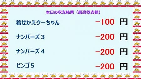 宝くじ　NumSR収支結果　2024-07-24 （水）