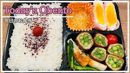 【フードマン弁当】いんげんを沢山頂いたので☆いんげんの肉巻き｜ハムエッグ｜ちくわと小松菜のごま和え