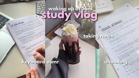 5AM STUDY VLOG 🍓 productive routine • lots of studying • aesthetic unboxing 📓