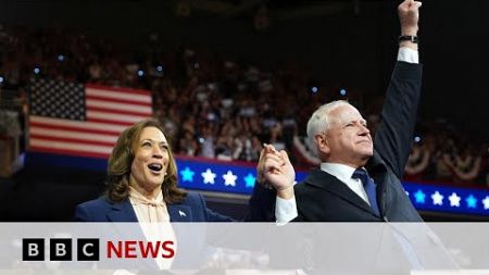 Harris and Walz hold first rally together as new Democratic ticket | BBC News