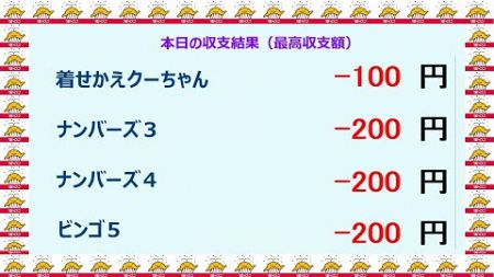 宝くじ　NumSR収支結果　2024-08-07 （水）