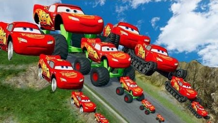 TRANSPORTING PIXAR CARS &amp; FRUITS WITH COLORED &amp; JOHN DEERE VS CLAAS VS TRACTORS - BeamNG.drive #983