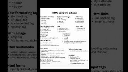 Html full syllabus #typing #webdesign #html #shorts #coding #programming #learnhtml5andcss3