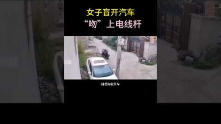 女子带着汽车遮阳帘开车，最终“吻”上电线杆#出门开车一定要注意安全 #万万想不到 #奇葩 #神操作