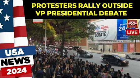 Massive Protests Outside US Vice Presidential Debate Live | US Election News | Walz Vs Vance