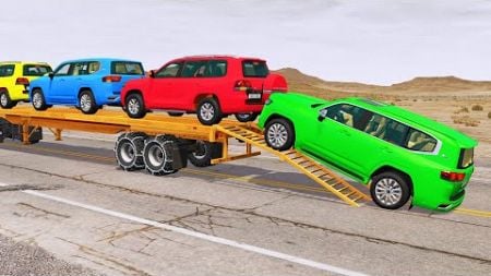 Flatbed Trailer new Toyota Cars Transportation with Truck - Pothole vs Car #231 - BeamNG.Drive