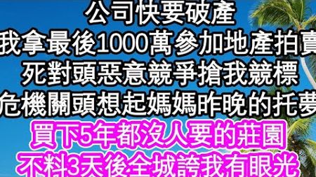 公司快要破產，我著最後1000萬去參加地產拍賣，死對頭惡意競爭搶我競標，危機關頭想起媽媽昨晚的托夢，買下5年都沒人要的莊園，不料3天後全城誇我有眼光_ #為人處世#生活經驗#情感故事#養老#退休