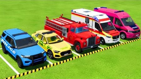 POLICE CARS, FIRE DEPARTMENT, AMBULANCE VEHICLES TRANSPORTING WITH MAN TRUCKS ! Farming Simulator 22