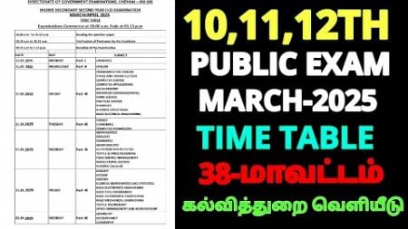 10,11,12TH STD PUBLIC EXAMMARCH-APRIL-2025 TIME TABLE TN EDUCATION DEPARTMENT 38-DISTRICT RELEASED 💯