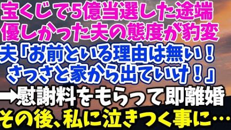 【スカッとする話】宝くじで5億当選した途端 優しかった夫の態度が豹変 「お前といる理由はない！さっさと家から出ていけ」 →慰謝料をもらって即離婚 その後、私に泣きつく事に…【修羅場】