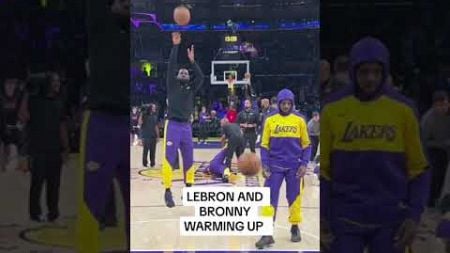 LeBron and Bronny warming up