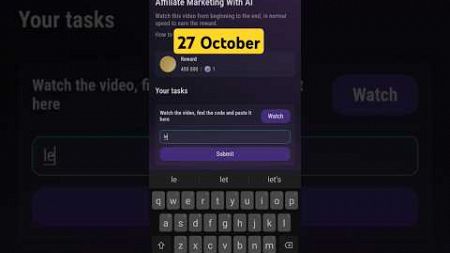 Affiliate Marketing With AI Tapswap Video Code | 27 October tapswap youtube Video Code |