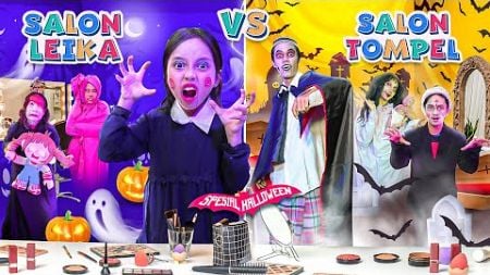 SALON HALLOWEEN LEIKA VS TOMPEL 😍 LEIKA CHALLENGE FASHION SHOW HANTU DI PESTA HALLOWEEN