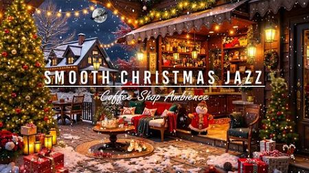 Snow Falling at Cozy Christmas Porch Ambience with Smooth Christmas Jazz Music for Unwind, Good Mood