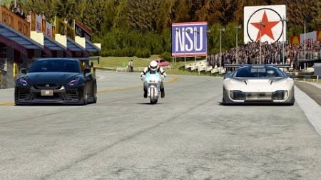 Suzuki GSX-RR MotoGP 20 vs Nissan GT-R Tuned vs Ferrari KC23 at Old SPA