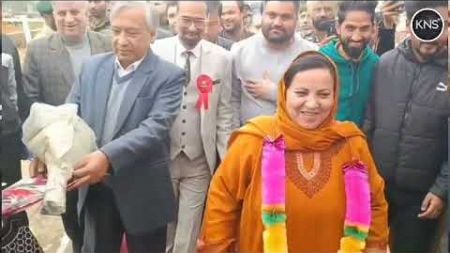 Minister for Higher Education Sakeena Masood, accompanied by MLA Kulgam M Y Tarigami