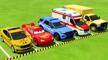 ALL POLICE CARS and AMBULANCE EMERGENCY VEHICLES TRANSPORTING TO THE GARAGE ! Farming Simulator 22