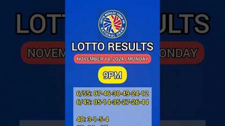 PCSO Lotto Result Today 9PM Live - November 18, 2024 Monday