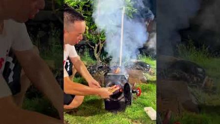 Do you think wet wooden blocks can still burn and be smoke-free? #woodstove #cooking #camping