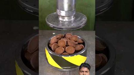 Chocolate and skittle crushing by hydraulic pressure #satisfying #machine #technology #hydraulics