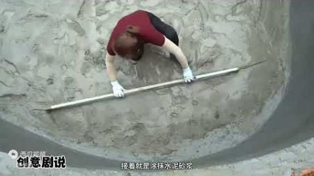 女子修建大型私人泳池，这修建技术太厉害