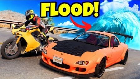 Escape The Flood But With Upgraded Motorcycles and Cars in BeamNG Drive Mods!