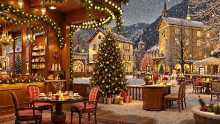 Soothing Christmas Jazz Music for Unwind 🎄 Cozy Christmas Porch Coffee Shop Ambience &amp; Snow Falling