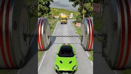 Sports Cars &amp; School Bus &amp; Chained Bollards Crush - BeamNG.drive