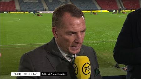 Celtic manager Brendan Rodgers reacts to winning an epic Premier Sports Cup final against Rangers